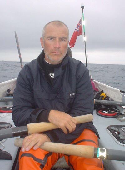 Jonathan at the oars during the Atlantic crossing. Jonathan Gornall for The National