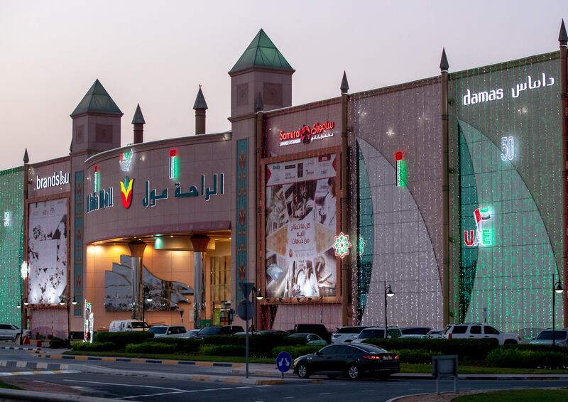 Al Raha Mall in Abu Dhabi with National Day decorations. Victor Besa / The National