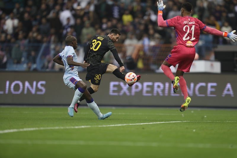 Lionel Messi shoots at goal. Photo: General Entertainment Authority