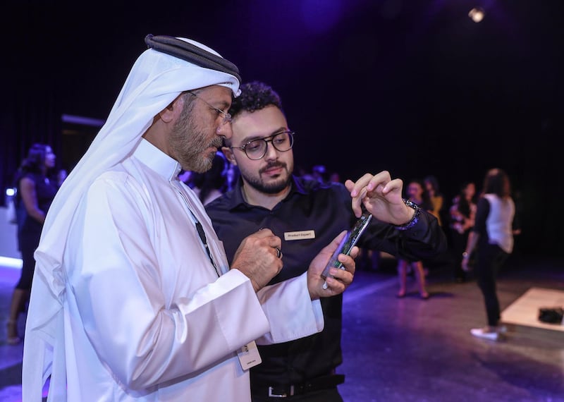 Dubai, United Arab Emirates, August 27, 2019.  Samsung Galaxy Note 10 Launch. --  Visitors check out the Galaxy 10 + phone. Victor Besa/The National
Section:  BZ
Reporter:  Alkesh Sharma