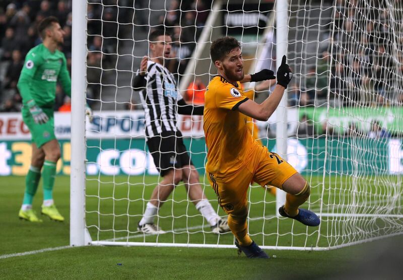Soccer Football - Premier League - Newcastle United v Wolverhampton Wanderers - St James' Park, Newcastle, Britain - December 9, 2018  Wolverhampton Wanderers' Matt Doherty celebrates scoring their second goal   Action Images via Reuters/Lee Smith  EDITORIAL USE ONLY. No use with unauthorized audio, video, data, fixture lists, club/league logos or "live" services. Online in-match use limited to 75 images, no video emulation. No use in betting, games or single club/league/player publications.  Please contact your account representative for further details.