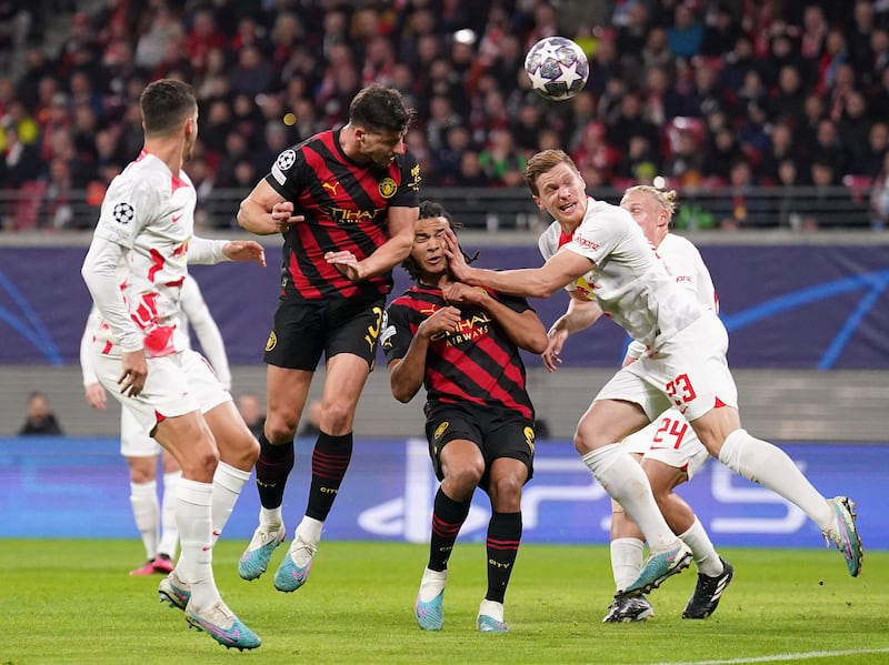 Ruben Dias 7: Had game’s first effort on target but could only head Mahrez corner straight at keeper. Out-muscled and out-jumped by Gvardiol for Leipzig goal. PA