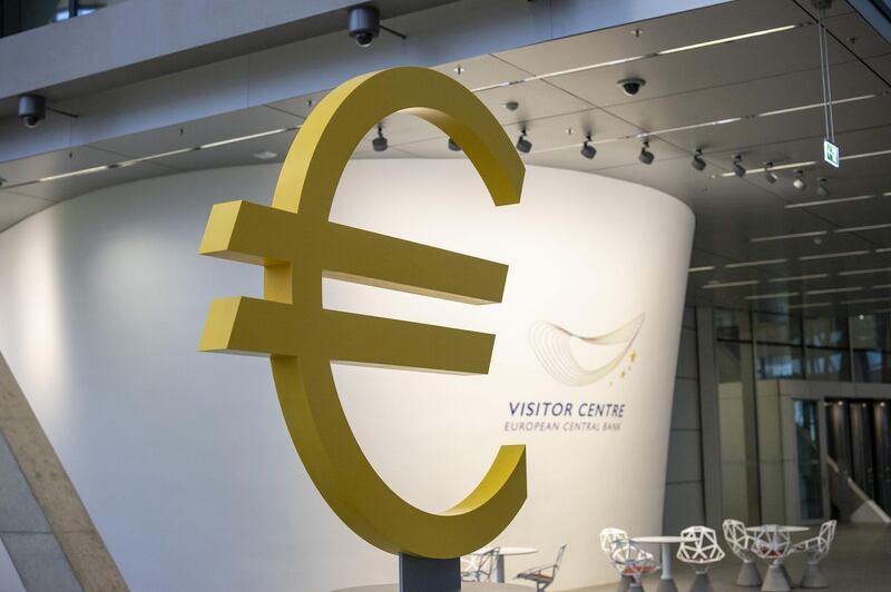 A euro currency symbol sits on display in the visitor centre at the European Central Bank (ECB) building in Frankfurt, Germany, on Monday, Nov. 4, 2019.  The ECB started a new era on Friday when Christine Lagarde became the institution's first female president -- and for now its sole female policy maker. Photographer: Alex Kraus/Bloomberg