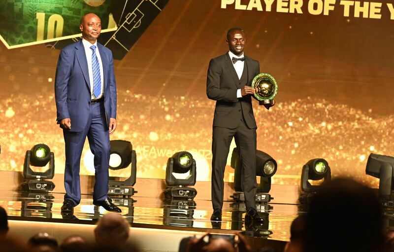 Senegalese forward Sadio Mane receives the Men's Player of the Year from CAF President Patrice Motsepe during the 2022 Confederation of African Football (CAF) Awards in Rabat, Morocco, 21 July 2022. EPA 