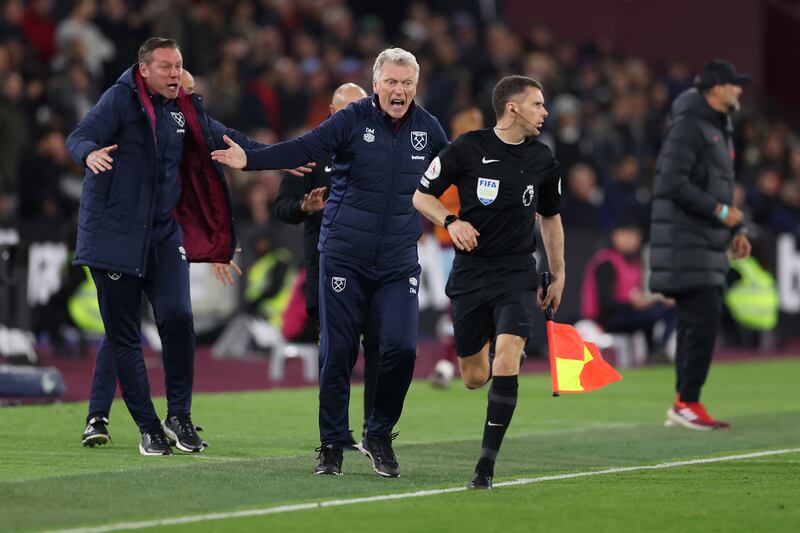 West Ham manager David Moyes reacts on the touchline. Getty 