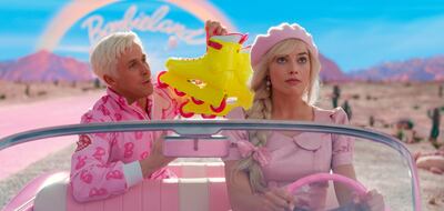 Ryan Gosling and Margot Robbie in Barbie. AP