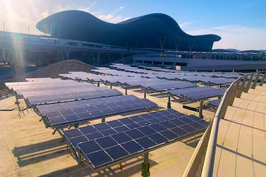 Abu Dhabi International Airport. Excess energy from the solar-powered car park will be fed to other parts of the airport. Masdar and Abu Dhabi Airports