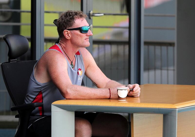 Dubai, United Arab Emirates - October 14, 2019: UAE head coach Dougie Brown during the ICC Mens T20 World cup qualifier warm up game between the UAE and Bermuda. Monday the 14th of October 2019. International Cricket Stadium, Dubai. Chris Whiteoak / The National