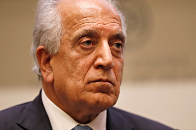 Special Representative for Afghanistan Reconciliation Zalmay Khalilzad pauses while speaking about the prospects for peace, Friday, Feb. 8, 2019, at the U.S. Institute of Peace, in Washington. (AP Photo/Jacquelyn Martin)