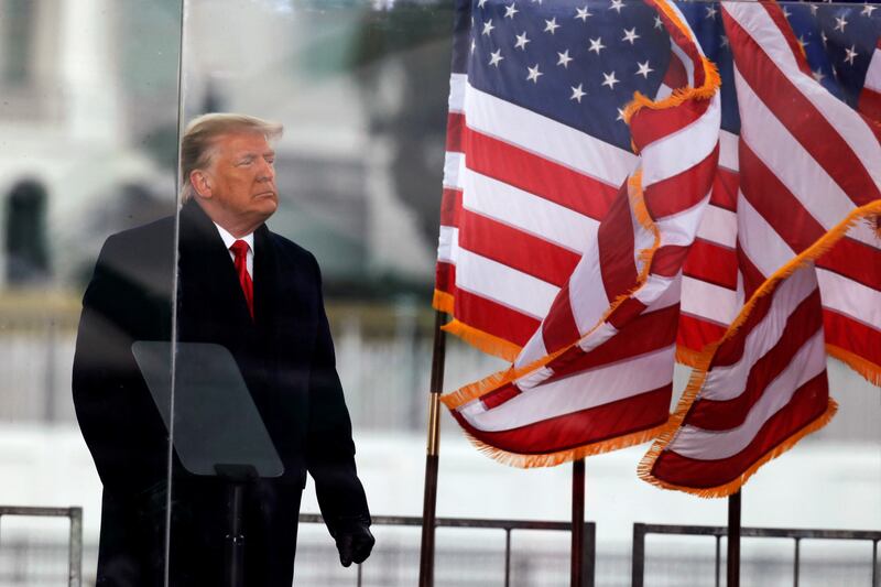 Donald Trump after his speech at a rally to contest the certification of the 2020 US presidential election results by Congress, in Washington, January 6, 2021. Reuters