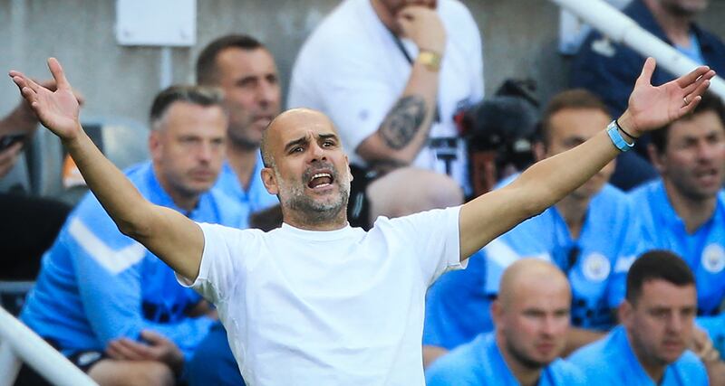 Manchester City manager Pep Guardiola watches the drama unfold. AFP 