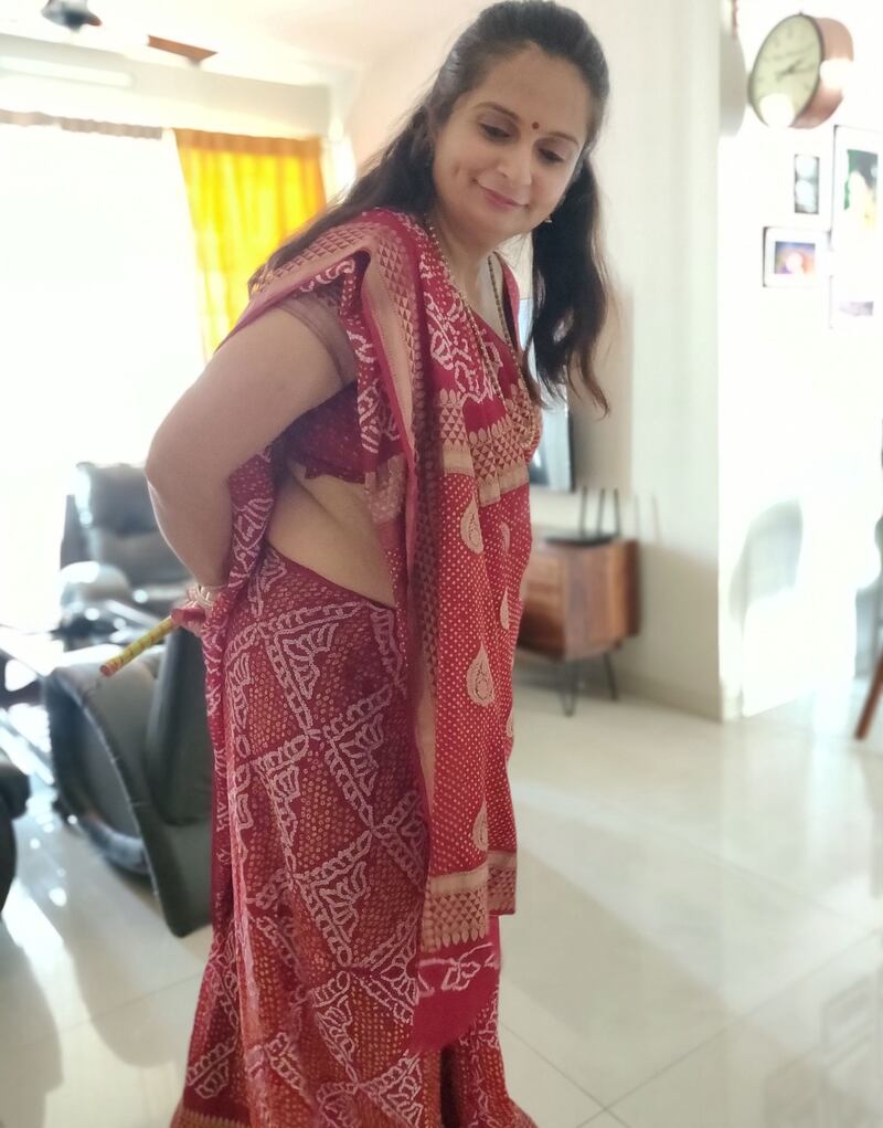 Doshi in a bandhani fabric. Courtesy Riddhi Doshi