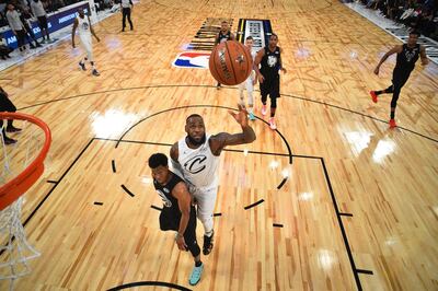 epa06541596 Lebron James (C-R) of Team Lebron goes to the basket over Kyle Lowry (C-L) of Team Stephen during the 2018 NBA All-Star game at Staples Center in Los Angeles, California , USA, 18 February 2018.  EPA/BOB DONNAN / POOL  SHUTTERSTOCK OUT