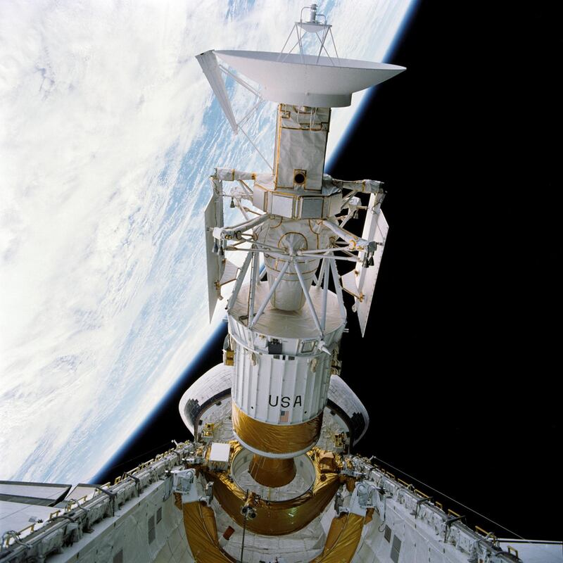 In the early evening hours of the Space Shuttle Atlantis' first day in space for the four-day STS-30 mission, the Magellan spacecraft is released into space to begin its long journey to the planet Venus for an extensive radar mapping mission.