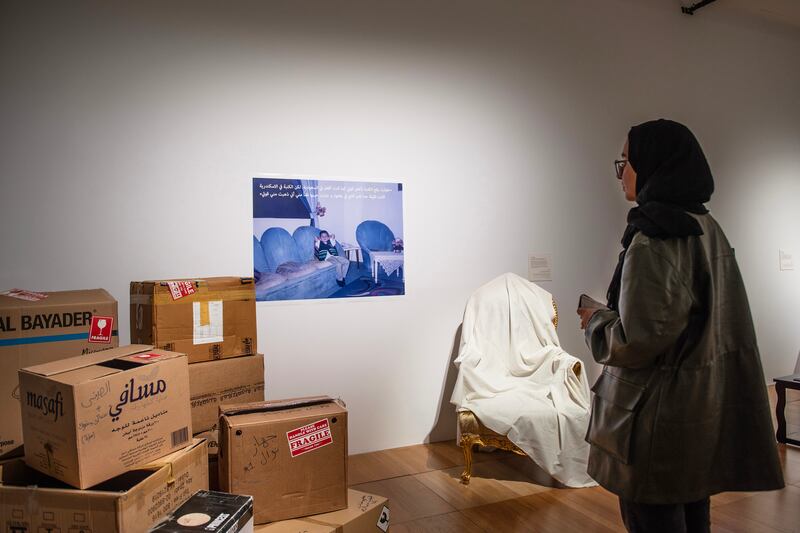 Lina El-Shamy’s installation Deferred Homes and Boxed Objects: From the Gulf to Egypt