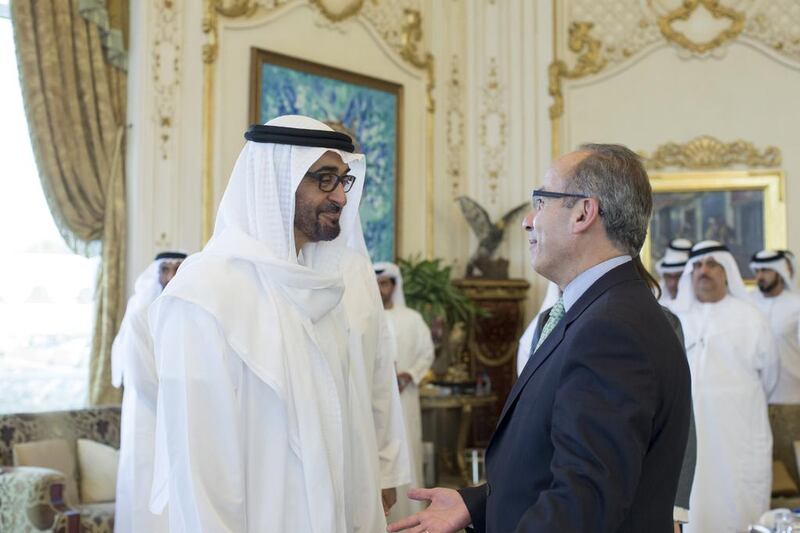 The Crown Prince greets Felipe Calderon Hinojosa.Ryan Carter / Crown Prince Court - Abu Dhabi