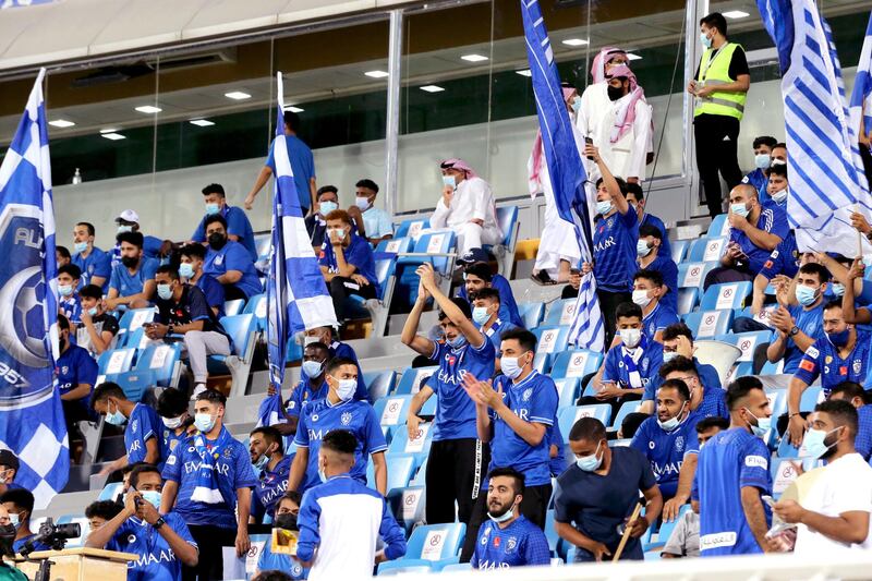 Al-Hilal fans return to watch their team for the first time after a long absence caused by Covid-19 restrictions. EPA