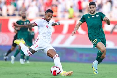 Caio Lucas (white shirt) opened the scoring for Sharjah in their 3-0 win over Khor Fakkan in the Adnoc Pro League at the Sharjah Stadium on Saturday, October 1, 2022. PLC