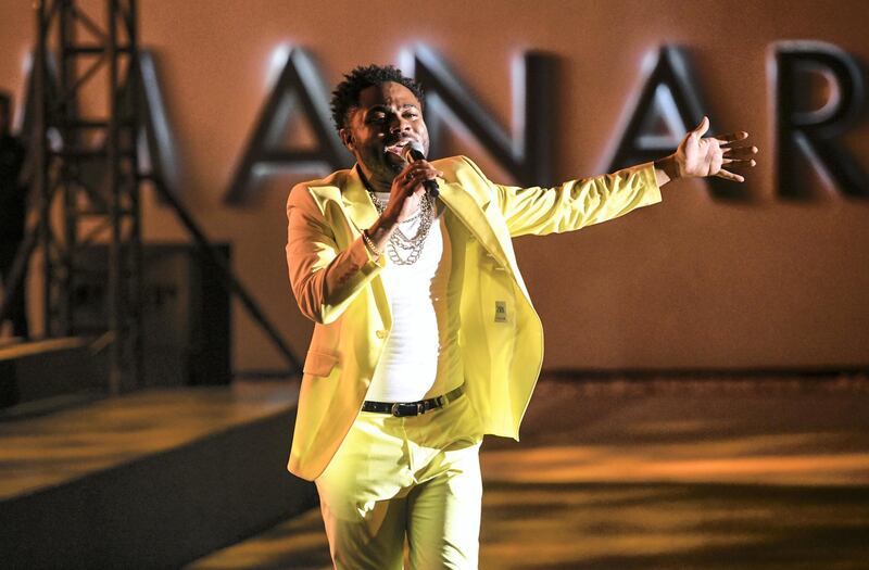 Abu Dhabi, United Arab Emirates - Robert Gould, a creative entrepreneur, singer, actor, and motivational speaker entertains the audience at the opening night of Berklee, Abu Dhabi, Al Saadiyat. Khushnum Bhandari for The National