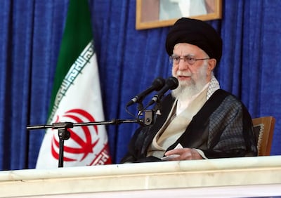 Ayatollah Ali Khamenei speaks to a crowd in Tehran. EPA