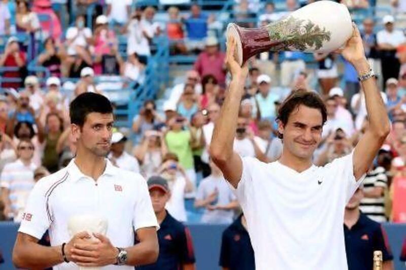 Roger Federer, right, beat Novak Djokovic, left, in Cincinnati.