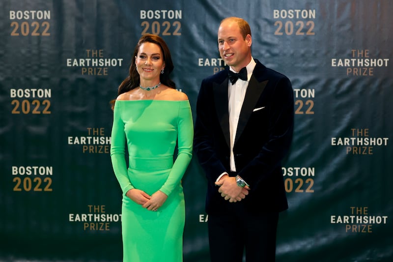 Britain's Prince William and his wife Kate at The Earthshot Prize awards ceremony in Boston. The Princess of Wales wore a lime green dress, rented for the occasion. AP Photo