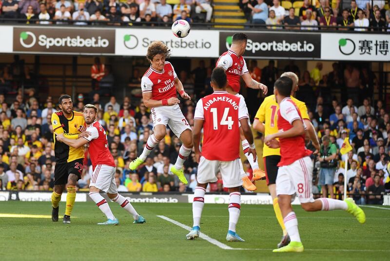 Arsenal's David Luiz clears the ball. EPA