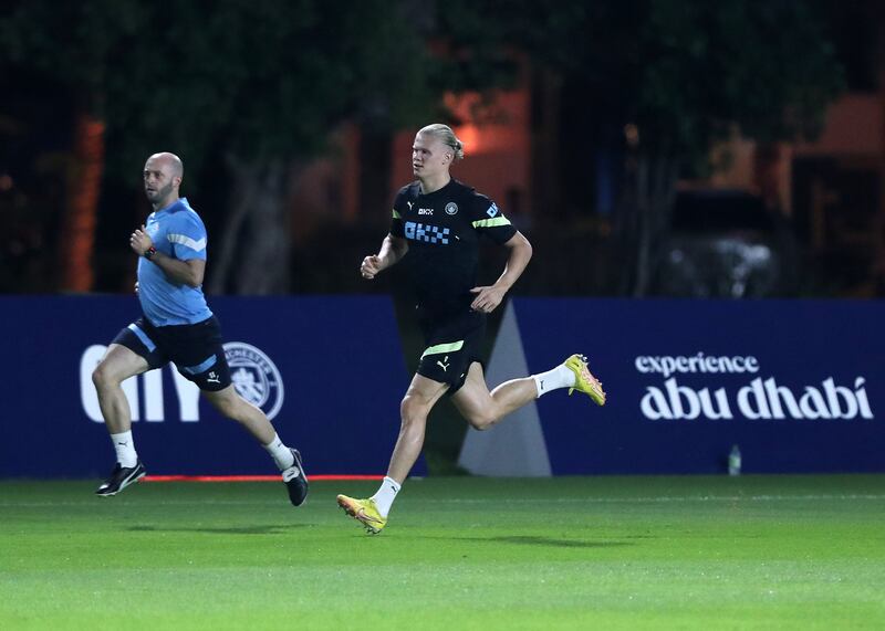 Manchester City striker Erling Haaland training at Emirates Palace. 