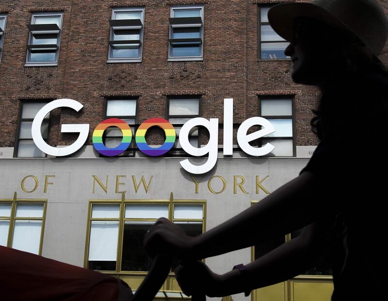 (FILES) In this file photo taken on June 3, 2019, the Google logo adorns the outside of their New York City office Google Building.
 Google and Facebook have told most employees to keep working from home for the rest of 2020 as part of a response by the tech giants to the deadly coronavirus pandemic. / AFP / GETTY IMAGES NORTH AMERICA / Drew Angerer
