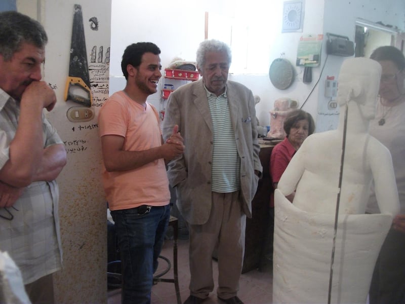 Adam Henein visiting Maged Mekhail's studio in 2015. Maged Mekhail