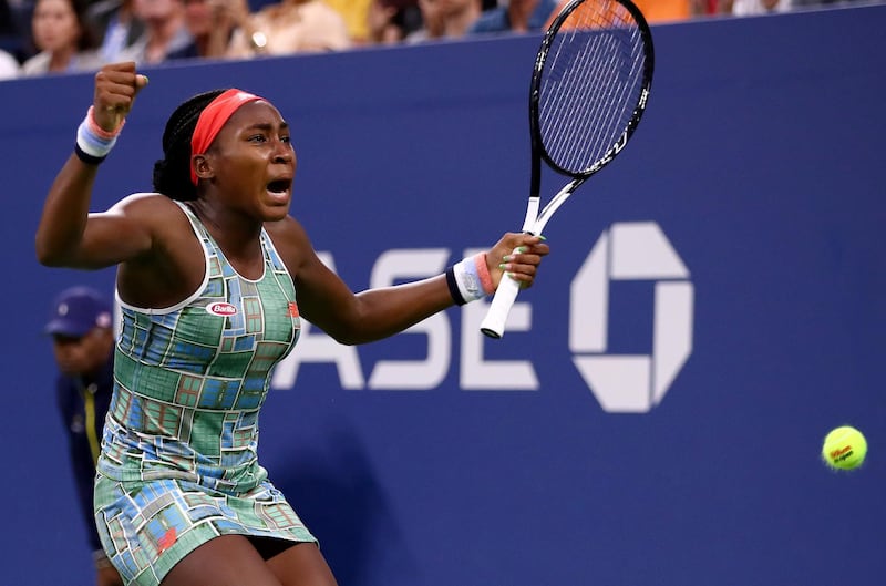 NEW YORK, NEW YORK - AUGUST 27: Cori Gauff of the United States celebrates match point against Anastasia Potapova of Russia during their Women's Singles first round match on day two of the 2019 US Open at the USTA Billie Jean King National Tennis Center on August 27, 2019 in the Flushing neighborhood of the Queens borough of New York City.   Clive Brunskill/Getty Images/AFP
== FOR NEWSPAPERS, INTERNET, TELCOS & TELEVISION USE ONLY ==
