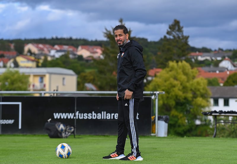 UAE team manager Yasser Salem watches the squad train in Austria ahead of their friendly match against Paraguay. Photo: UAE FA