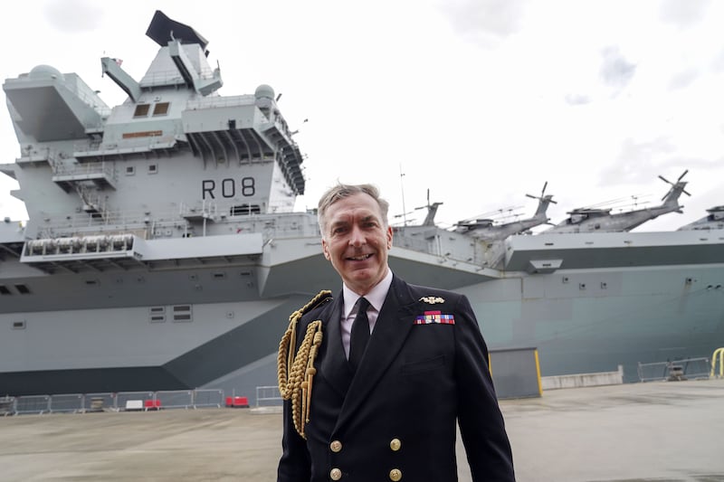 Adm Sir Tony Radakin, who will succeed Gen Sir Nick Carter as head of the British armed forces, on 'HMS Queen Elizabeth'. PA