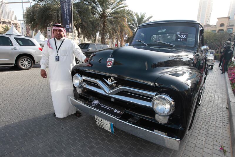 Dubai, United Arab Emirates - March 9, 2013.  Abdulrahman Ghanas from Kingdom of Saudi Arabia with his classic truck won The Best Show in Classic Pick Up category, at the 5th Emirates Classic Car Festival.  ( Jeffrey E Biteng / The National )
