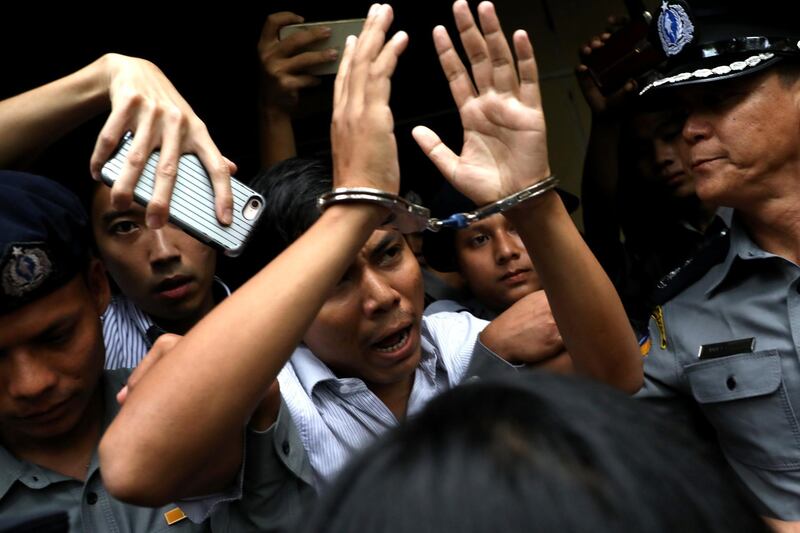 Reuters journalist Kyaw Soe Oo departs Insein court after his verdict announcement in Yangon, Myanmar, September 3, 2018. REUTERS/Ann Wang