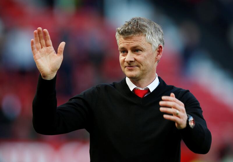 Soccer Football - Premier League - Manchester United v Cardiff City - Old Trafford, Manchester, Britain - May 12, 2019  Manchester United manager Ole Gunnar Solskjaer gestures to fans after the match        REUTERS/Andrew Yates  EDITORIAL USE ONLY. No use with unauthorized audio, video, data, fixture lists, club/league logos or "live" services. Online in-match use limited to 75 images, no video emulation. No use in betting, games or single club/league/player publications.  Please contact your account representative for further details.