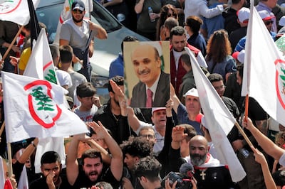 Supporters of Samir Geagea at an earlier gathering in Maarab, north-east of Lebanon's capital Beirut. AFP