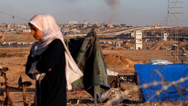 Smoke rises after an Israeli air strike on buildings in the southern part of Gaza on Monday. AP