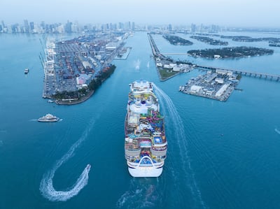 Icon of the Seas was welcomed with fanfare by air, land and sea in Miami. Photo: Royal Caribbean International