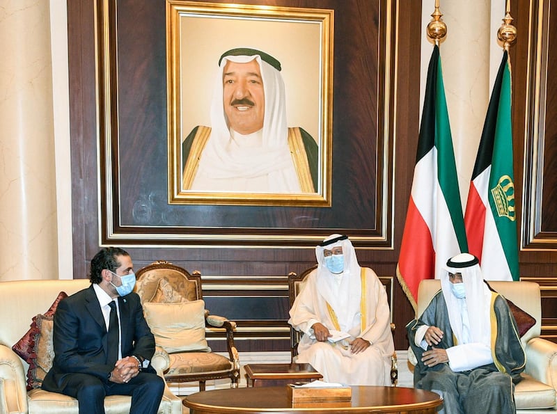 Lebanon's former prime minister Saad Hariri meets Kuwait's new Emir Sheikh Nawaf Al Sabah and to offer condolences, at the Emiri Terminal of Kuwait International Airport. AFP