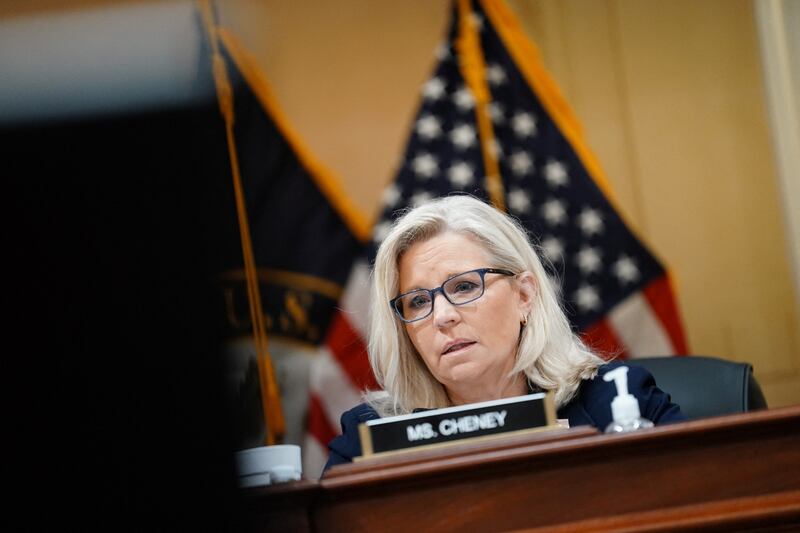 Committee Vice Chairwoman Liz Cheney questions the witnesses. Reuters