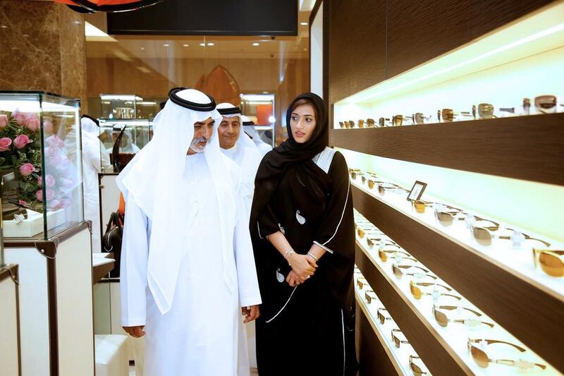 H.E. Sheikh Nahyan Bin Mubarak Al Nahyan, Head, United Arab Emirates Ministry of Culture, Youth, and Social Development with Ms Munira, VP, MAYBACH Icons of Luxury, Middle East. Courtesy of Maybach