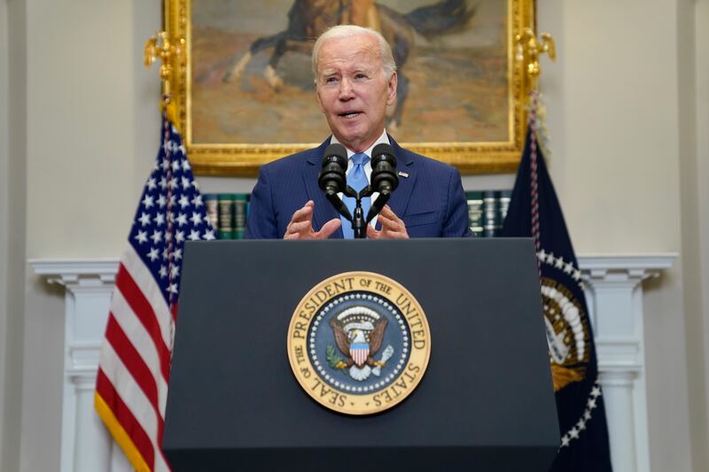 President Joe Biden discussing the debt limit in the White House. AP