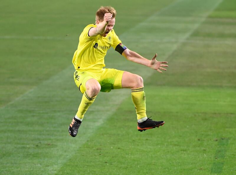 Nashville midfielder Dax McCarty celebrates his goal against Inter Miami. USA Today