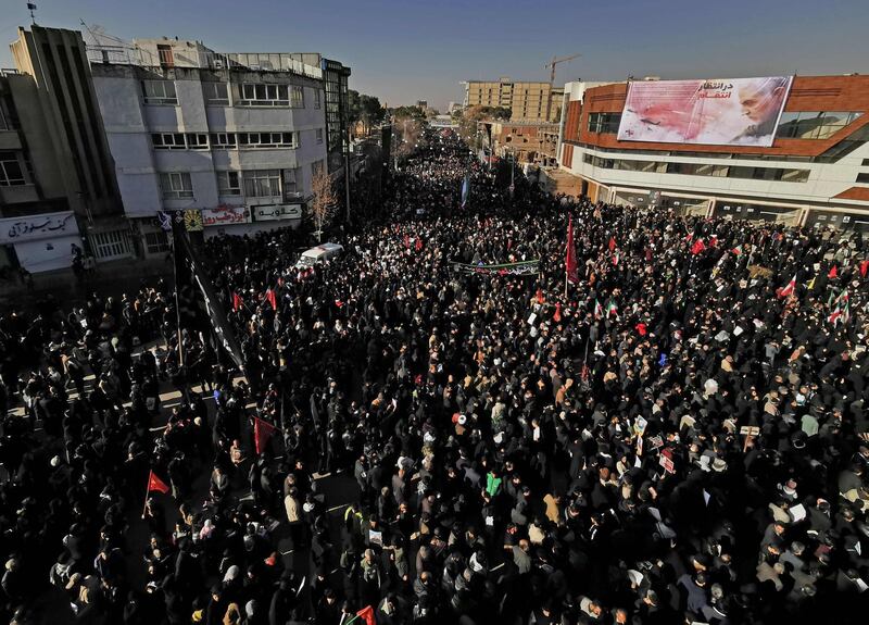 Iranian mourners gather for the burial of Qassem Suleimani in his hometown Kerman.  AFP