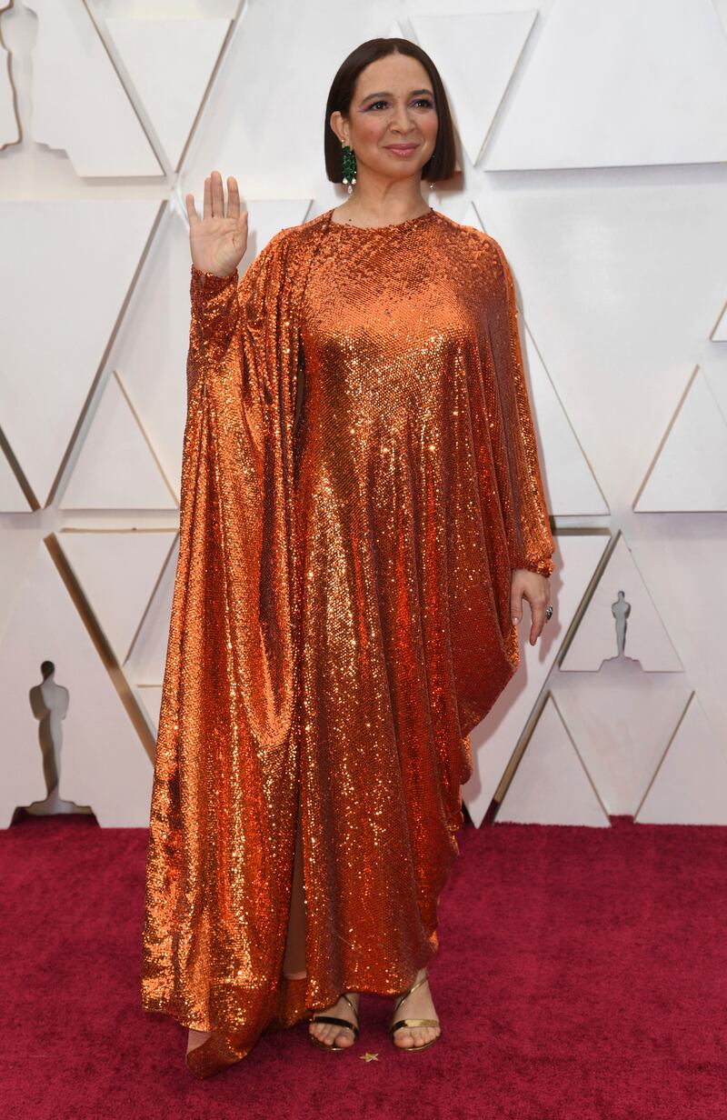 Maya Rudolph in Valentino at the Oscars on Sunday, Feb. 9, 2020, at the Dolby Theatre in Los Angeles. AP