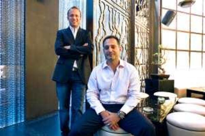 DUBAI, UNITED ARAB EMIRATES, Mar 29 : Markus Thesleff (left) and Ramzy Abdul Majeed (right) co-founder of the luxury OKKU restaurant at the Monarch hotel in Dubai. (Pawan Singh / The National) For Business. Story by Armina.