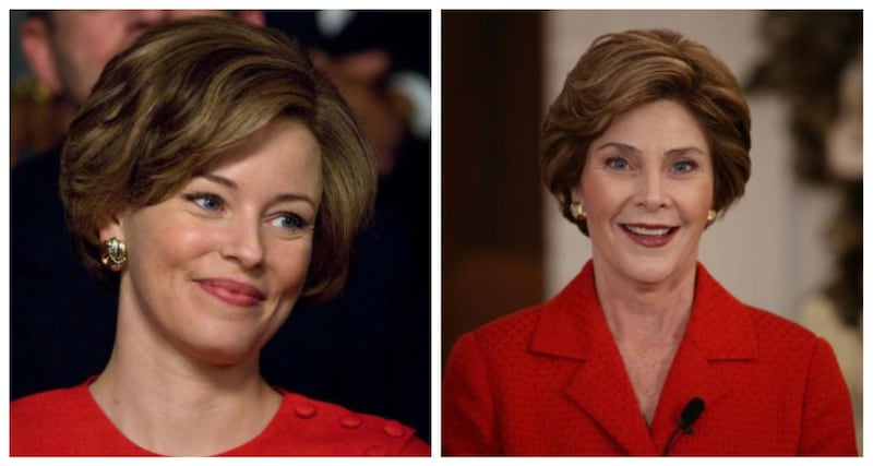 Elizabeth Banks as Laura Bush: ‘Hunger Games’ actress Banks took on the role of the popular first lady Laura Bush in the film ‘W’, saying: ‘I just wanted to honour her voice, her stillness and her hairstyle.’ Shutterstock, Getty Images