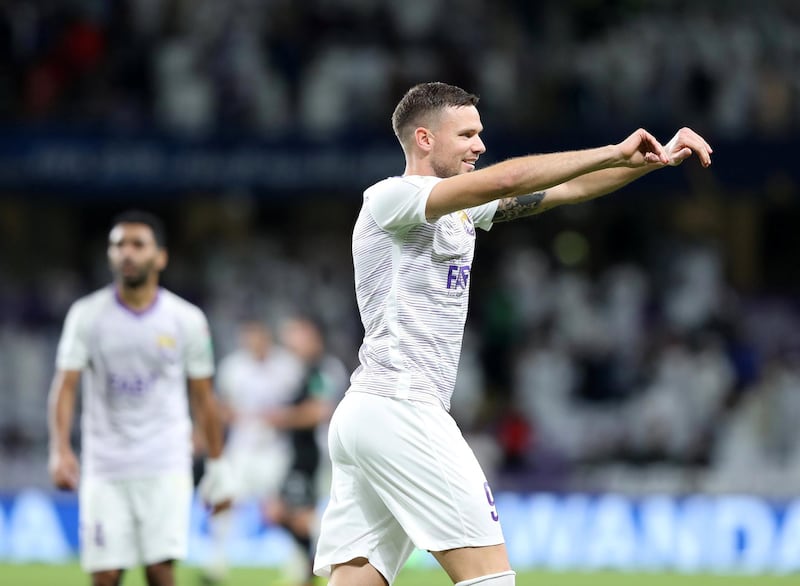Al Ain, United Arab Emirates - December 12, 2018: Marcus Berg of Al Ain scores during the game between Al Ain and Team Wellington in the Fifa Club World Cup. Wednesday the 12th of December 2018 at the Hazza Bin Zayed Stadium, Al Ain. Chris Whiteoak / The National