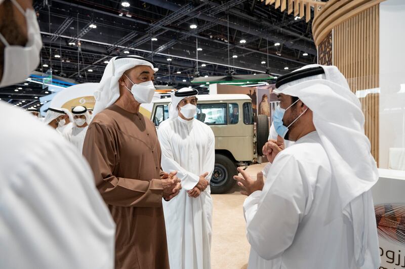 Sheikh Mohamed bin Zayed, Crown Prince of Abu Dhabi and Deputy Supreme Commander of the UAE Armed Forces, tours the International Hunting & Equestrian Exhibition at Abu Dhabi National Exhibition Centre. He is seen with Sheikh Mansour bin Zayed, UAE Deputy Prime Minister and Minister of Presidential Affairs. All photos: Ministry of Presidential Affairs